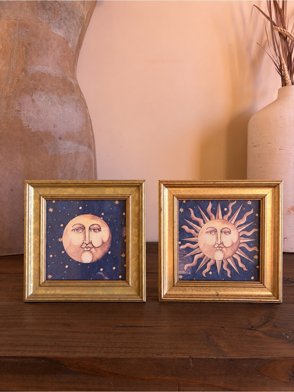 Vtg 90s Mary Beth Zeitz Celestial Sun Moon Set Whimsygoth Astrology Wall Art
